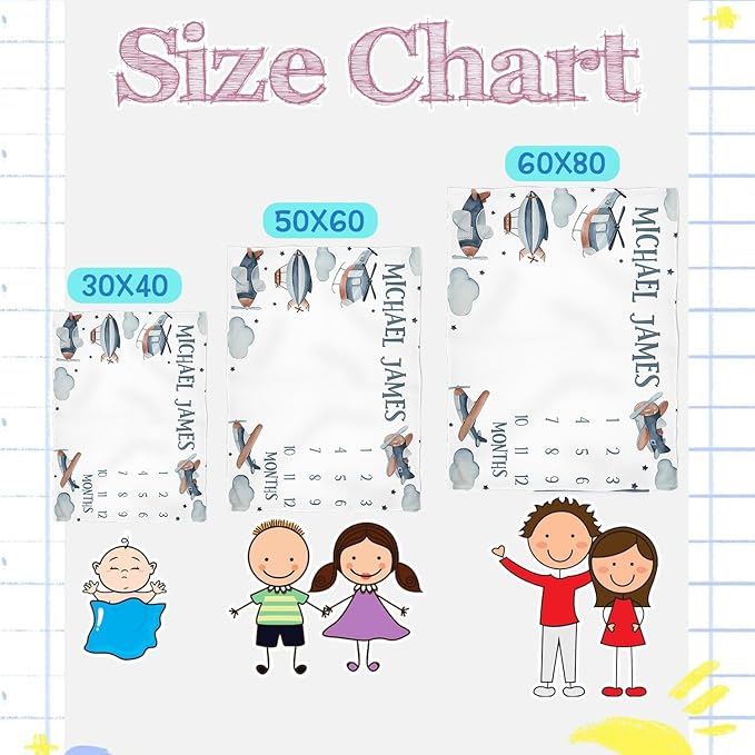 OLIVE OLIVIA Personalized Monthly Baby Milestone Blanket, Baby Months Blanket, Perfect Custom Newborn Gifts,50"x60"