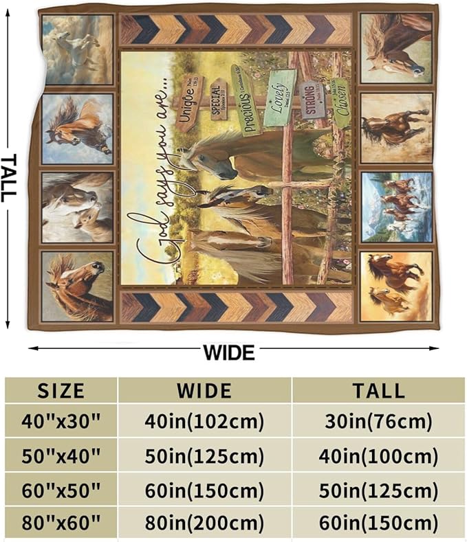 Horse Blanket Motivational God Say You are Throw Blankets Gifts for Girls Boys Cozy Warm Soft Fuzzy Flannel Throws Plush Stuffed Animal Western Horses Fleece Gifts for Men Women for Sofa Bed 50"x40"