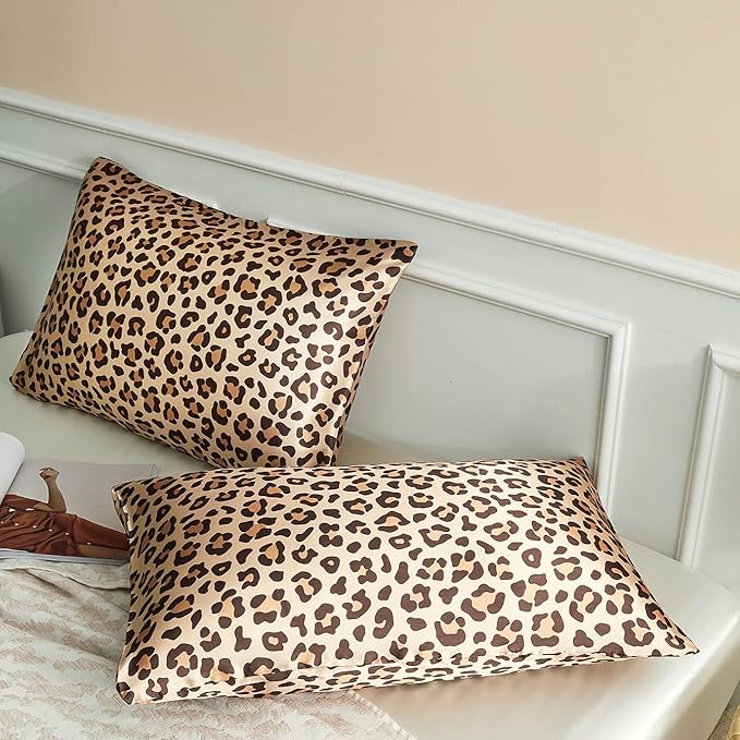 Silky Satin Toddler Pillowcases Pack of 2, 13x18 Inches Cheetah Print Travel Pillowcases with Envelope Closure, Small Kids Pillow Cases Covers, Gold Leopard