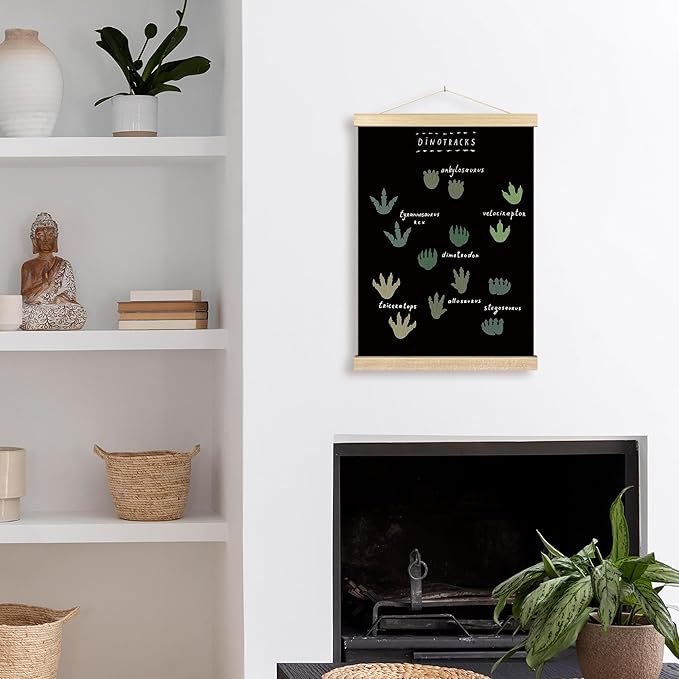 BCUANGD Dinosaur Dino Paw Wall Decor - Baby Toddler Boys Room Wall Art Poster Hanger with Wood Frames, Inspirational Black Hanging Canvas Decor for Kids Room Playroom Nursery Bedroom, 12x16 Inches