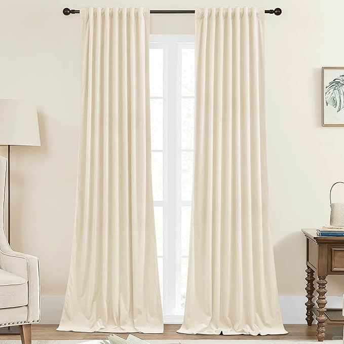 StangH Soft Ivory White Velvet Curtains 90 inch Length Ensure Privacy Thermal Insulated Window Drapes for Kids Room Back Tab Elegant Home Decor, W42 x L90, 2 Panels