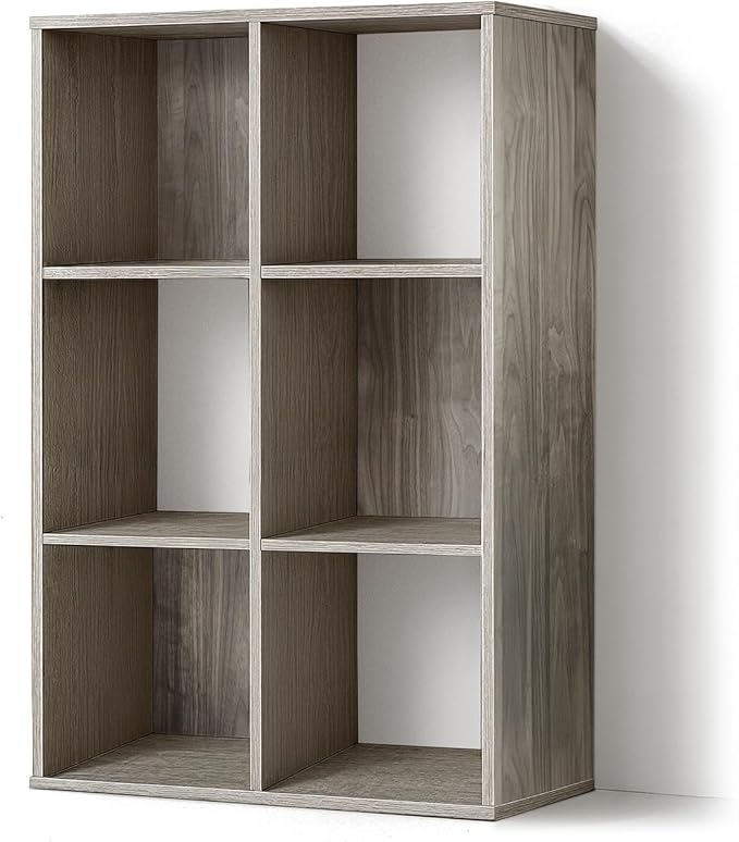 CAPHAUS 11-Inch Cube Storage Organizer Shelf, Home Storage Shelf Divider w/Back, 6-Cube Storage Bookcase, Dark Grey