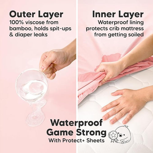 2-Pack Waterproof Pack and Play Sheets, Mini Crib Sheets Fitted for Boy, Girl - 38 x 26 Viscose from Bamboo Pack N Play Mattress Sheets for Graco, Toddler Playard Baby Crib Sheets Neutral (Mist Rose)