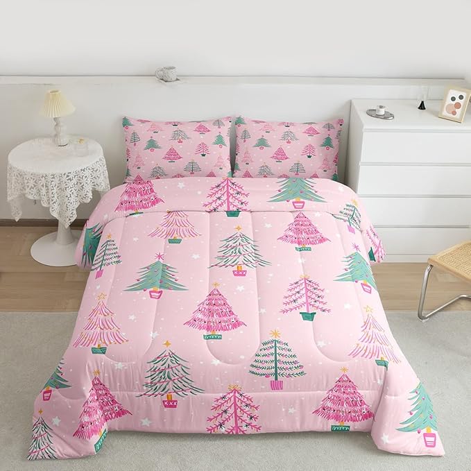 Feelyou Xmas Comforter Set King Size Christmas Tree Bedding Set for Kids Boys Girls Christmas Decor Duvet Quilt New Year Gift Bedroom Decor Microfiber 3 Pcs with 2 Pillow Cases