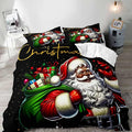 LUVIVIHOME 2PCS Black Santa Claus Duvet Cover Twin Bedding Sets, Christmas Bedding, Holiday Xmas Gifts Black Comforter Quilt Cover, African American Christmas Decorations, Bed in a Bag, 1 Pillow Sham