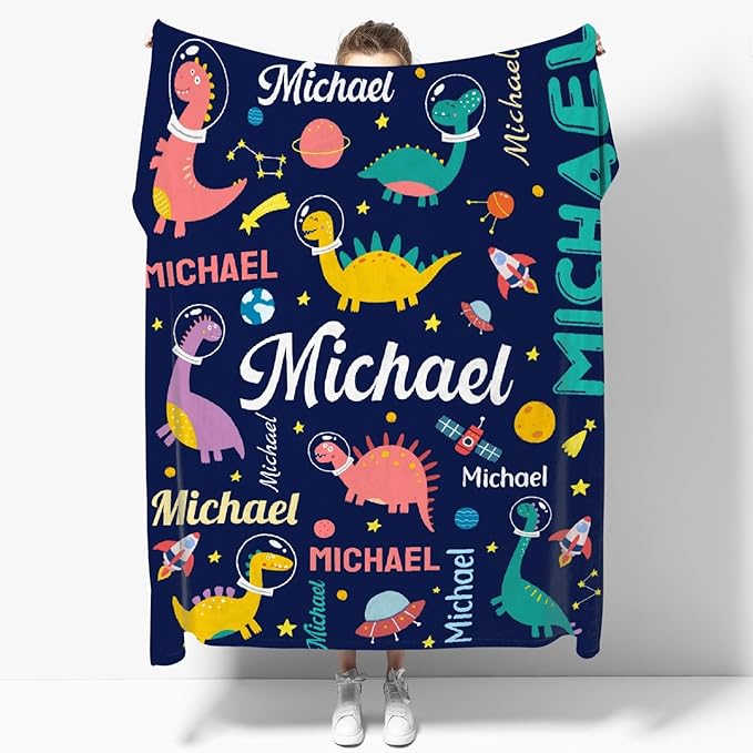 Dinosaur Lover Personalized Blanket with Custom Baby Dinosaur Custom Name Flannel Blanket Soft Throw Meaningful Gift for Toddlers Girls Boys Kids Pets 50 * 40" S for Kid