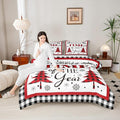 Merry Christmas Kids Comforter Set Twin Size,Snowflake Deer Pine Trees Romantic Bedding,Girls Boys Adults Bedroom/Xmas Cabin Decor,Grids Stylish Down Comforter,Rustic Duvet Insert,1 Pillowcase