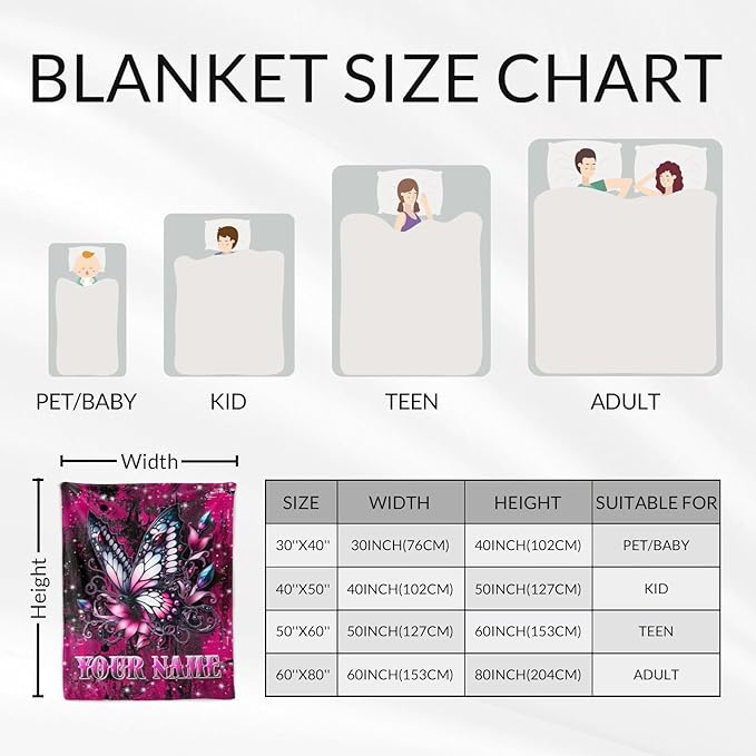 Personalized Toddler Blanket Gifts - 30" x 40" Custom Butterfly Throw Blankets for Girls, Kids - Plush Fuzzy Throws Stuff for Sofa, Crib