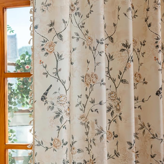 ENJOYBRIDAL Floral 84 Inch Curtains 2 Panel Set Farmhouse Rod Pocket Drapes for Bedroom Boho Cute Rustic Window Curtain Panels Floor Length Living Room Semi Sheer Cottage Vintage Window Treatments
