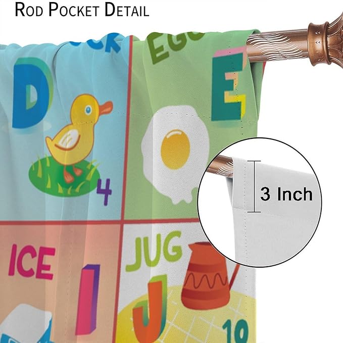 Colorful ABC Classroom Nursery Curtains Kids Alphabet Learning Baby Boys Girls Curtain with Rod Pocket for Children Toddler Playroom Home Drapes Window Treatments 2 Panels Set 63" W X 63" L