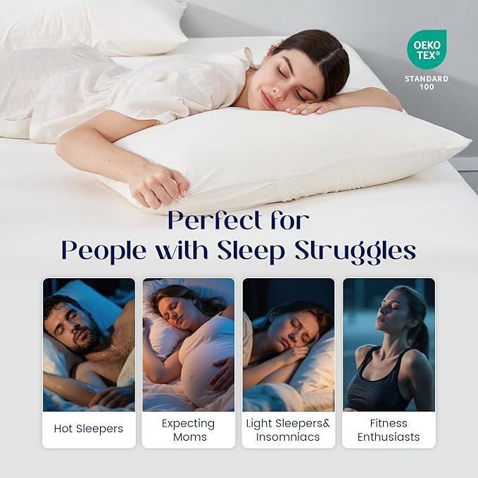 Dream Valley® King Size Sheets Set, Cooling Fitted Sheet with 2 Pillowcase-3 PCS with No Flat Sheet,Q-Max > 0.4 Aerocool, Cooling for Night Sweats, Hot Sleepers,deep Pocket up to 15",Ivory