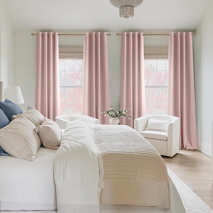 NICETOWN Blush Pink Room Darkening Curtains 68 Inches Long 2 Panels for Girls Room, Bedroom, Nursery Thermal Insulated Blackout Drapes Solid Grommet Noise Reducing Window Curtains, W40