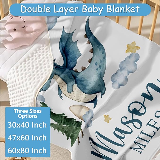 Custom Baby Crib Bedding Set, 5 Pcs Personalized Name Baby Crib Set for Boys, Dinosaur Nursery Bedding Sets, Double Layer Flannel Blanket, Newborn Infant Toddler & New Parents Customized Gifts