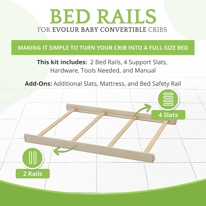Full-Size Conversion Kit Bed Rails for Evolur Cribs - Solid Wood Crib Convertible Kit to Kids Bed - Transitional Style Rails & Easy-to-Install Child Essentials for Safety (Metallic Gold Dust)