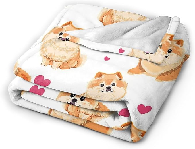 Pomeranian Gifts and Decor - Cute Dog Throw Blanket for Girls, Women, Kids, Adults - Soft, Warm, Cozy Fleece Blanket for Couch, Sofa, Bed - 50"x40"