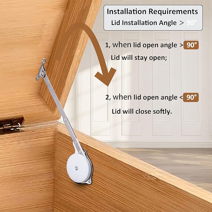 2 Pack | Toys Box Hinges Soft Close - HBL’ Lid Support Chest Hinges for Wooden Toy Box, Cedar, Storage Trunk & Benches, Made of Zinc Alloy, Safety & Heavy Duty.