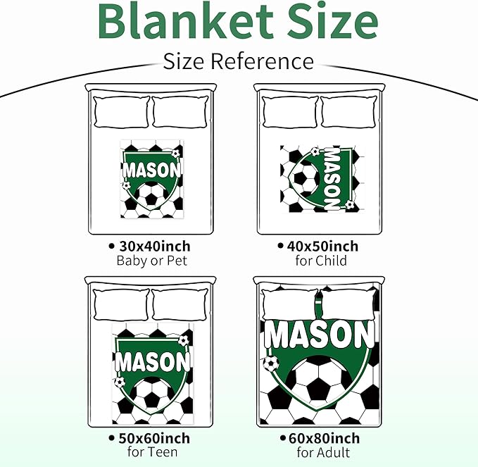Personalized Soccer Blanket with Name for Boys, Custom Name Blanket for Kids, Soft Flannel Soccer Toddler Blanket Customized Gift for Birthday Christmas Baby Shower Newborn Gift 30'' X 40''