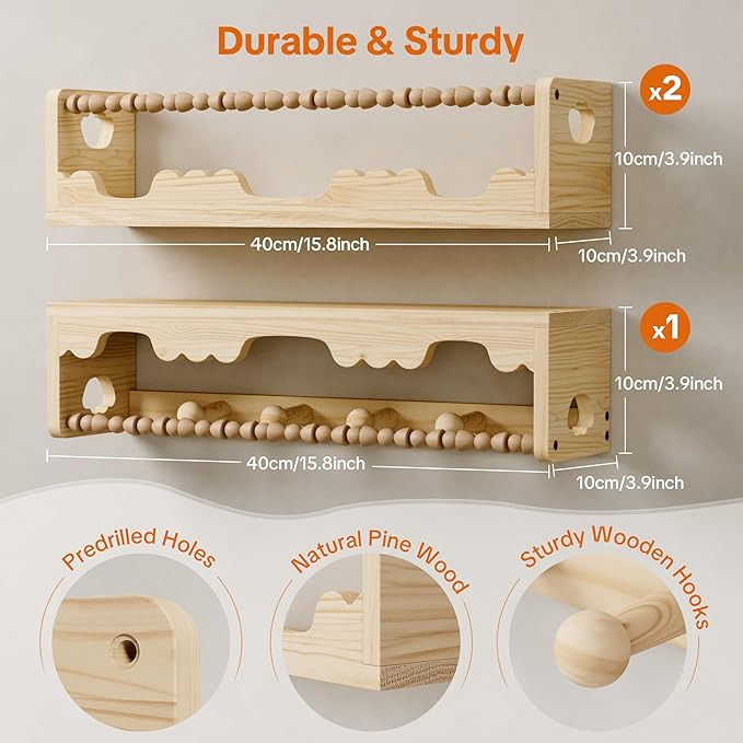 Nursery Floating Shelves for Wall,3-Pack Scalloped Wall-Mounted Nursery Book Shelves,Hanging Shelves for Bedroom,Living Room,Bathroom,Kitchen and Home Decor