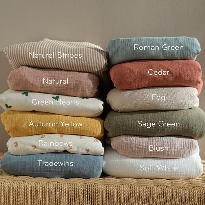 Crib Sheets – Organic Cotton Muslin Fitted Crib Sheet – Standard Size for Baby Boy and Baby Girl 28" x 52" Ultra-Soft and Breathable- 2-Pack (Fog/Blush)