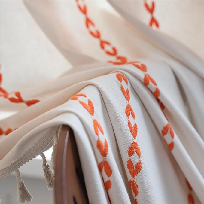 Deeprove Rust Orange Boho Curtains 63 inches Length for Living Room Bedroom Nursery, Vintage Chic Bohemian 63 inches Long Embroidery Farmhouse Tassel Privacy Window Treatments W52 x L63, 1 Panel
