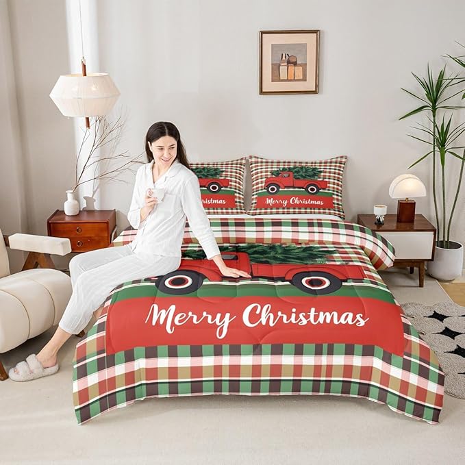 Feelyou Merry Christmas Kids Comforter Set Twin Size Christmas Tree Bedding Set Snowflake Duvet Quilt for Kids Boys Girls Bedroom Winter Decor Microfiber Ultra Soft Breathable
