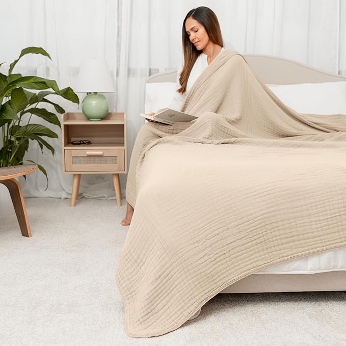 Comfy Cubs Muslin Blanket for Adults King 108" x 90" - 6 Layer Soft, Breathable & Lightweight Muslin Adult Blanket - Machine Washable & Designed in The US Bedding for All Seasons - Sand