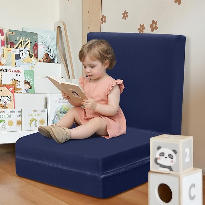 MeMoreCool Foldable Floor Mattress for Kids, Toddler Floor Nap Mat for Sleeping Daycare, Small Child Foldable Mattress Floor Bed, Trifold Futon Portable Tri Folding Mattress, Navy 75x25 Inch