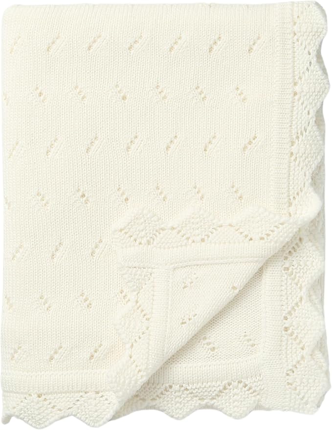 Baby Blanket 100% Cotton Knit Swaddle Soft Newborn Receiving Blanket Cozy for Boy/Girl Crib,Stroller White 40x30in