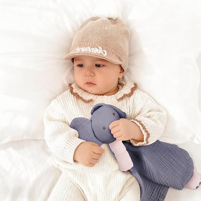 lulumoon Muslin Elephant Lovey for Babies: Skin-Friendly Security Blanket for Self-Soothe - Newborn Gift for Baby Shower