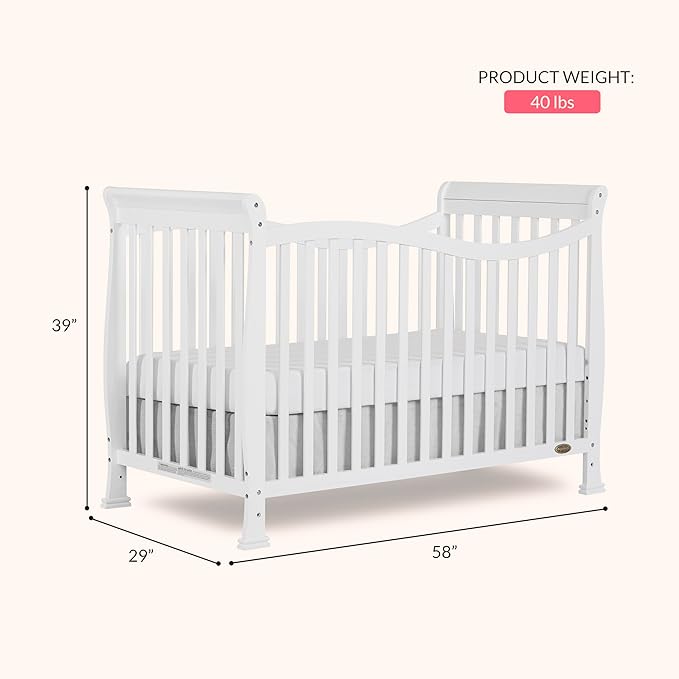 Dream On Me Violet 7-in-1 Convertible Full-Size Baby Crib with Toddler, Day & Full Bed Conversion in White, GreenGuard Gold & JPMA, 3 Mattress Heights, Sustainable Pinewoo