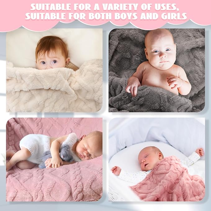 VitalCozy 4 Pcs Soft Fleece Baby Blankets Set 30" x 40" 3D Plush Warm Nursery Swaddling Bed Blanket Little Boys Girls Infant Toddlers and Newborn Receiving Gifts Blankets(Pink Set)