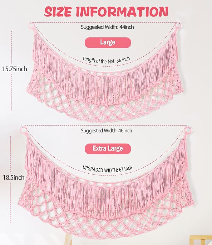 Stuffed Animal Hammock - Extra Large 63'' Long, Stuffed Animal Storage, stuffed animal Holder net, Toy Hammock Large, Toy Storage Hanging Organizer - Light pink