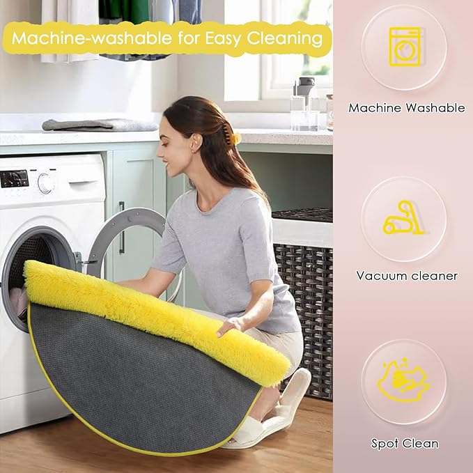 Amdrebio Yellow Round Circle Area Rug 4Ft for Bedroom Living Room, Fluffy Fuzzy Plush Rugs for Kids Room Decor Aesthetic, Cute Furry Shag Kawaii Circular Carpet for Classroom Nursery Dorm Toddler Baby