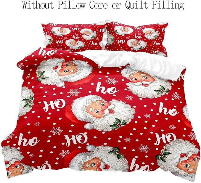 LUVIVIHOME 2PCS Santa Claus Duvet Cover Twin Bedding Sets, Red Duvet Cover, Christmas Bedding, Polka Dot Snowflake Holiday New Year Xmas Gifts Christmas Comforter Bedspread Quilt Cover, 1 Pillow Case