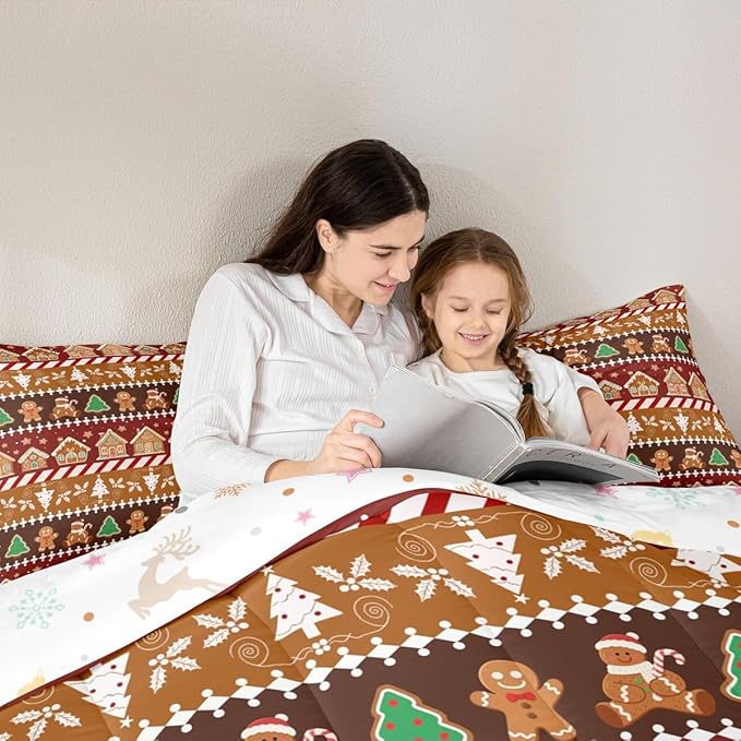 Feelyou Merry Christmas Comforter Set Toddler Size Greenland Home Bedding Set for Kids Boys Girls Xmas Tree Duvet Quilt Striped Bedroom Decor Microfiber 2 Pcs with 1 Pillow Cases