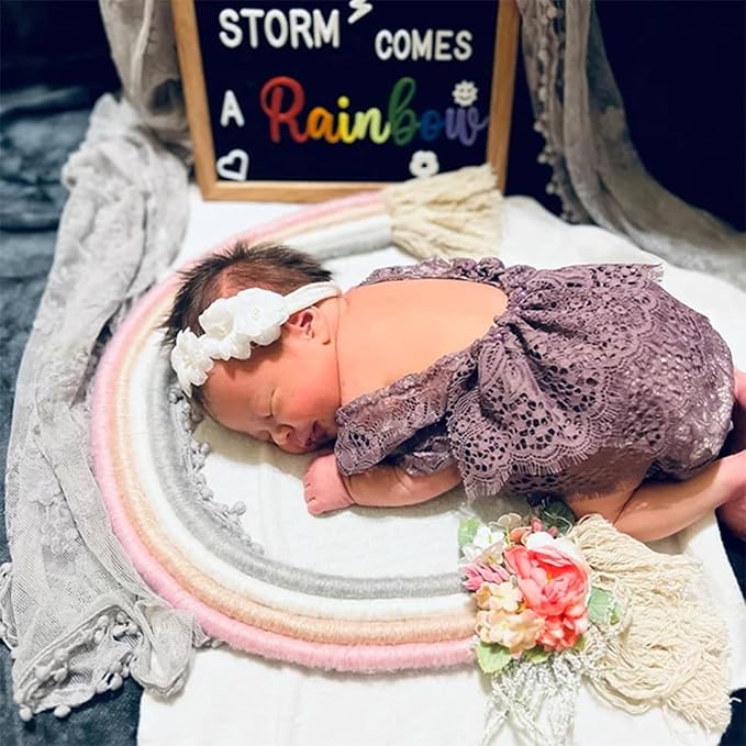 Newborn Photography Props Macrame Rainbow Decor Handmade Rainbows Newborn Photo Prop Rainbow Baby Photoshoot Props Bedroom Wall Decor Playroom Nursery Photo Props Accessories (Pink)