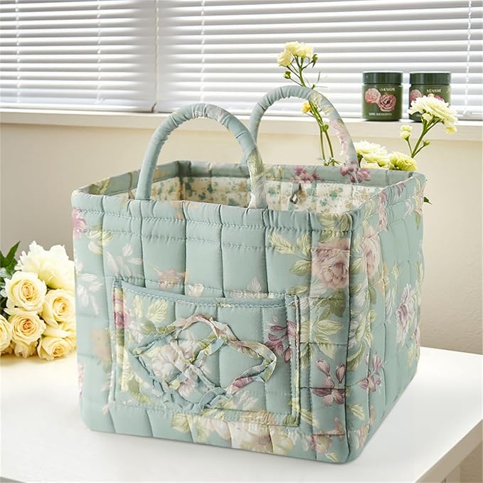 Boho Fabric Storage Basket, Collapsible Floral Laundry Nursery Hamper, Portable Folding Organizer Bin for Home Office Picnic Clothes Toys Books Sundries Storage (Floral 11)