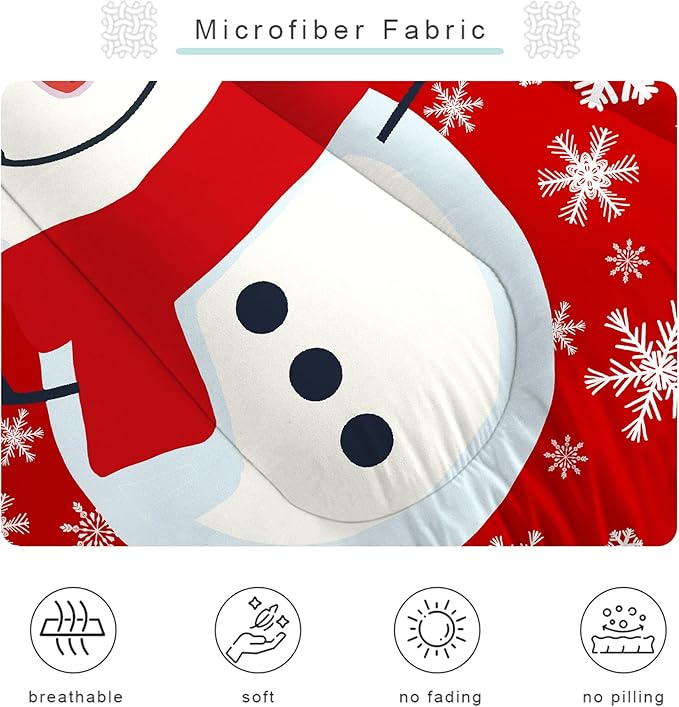 Christmas Comforter Set Queen: Christmas Snowman Red Bedding Sets for Teen Girls Women Bedroom Decor Xmas Snowflakes Quilt Winter Snow Duvet Bed Set 1 Comforter & 2 Pillowcases