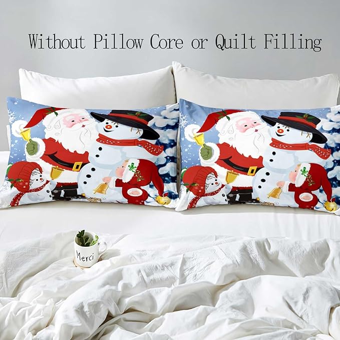 LUVIVIHOME 3PCS Christmas Duvet Cover Full Bedding Set, Boys Girls Kids Bedding, Cartoon Cute Snowman Santa Claus Winter Holiday New Year Xmas Christmas Comforter Bedspread Quilt Cover, 2 Pillow Cases