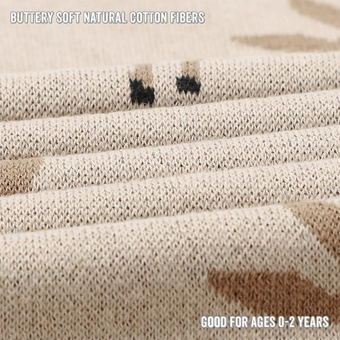 Knit Baby Swaddle Blanket - 100% Cotton Soft Cozy Receiving Swaddling Stroller Blanket Quilt for Shower Gift Registry for Newborns Infants Toddlers Gender Neutral (Deer - Taupe)