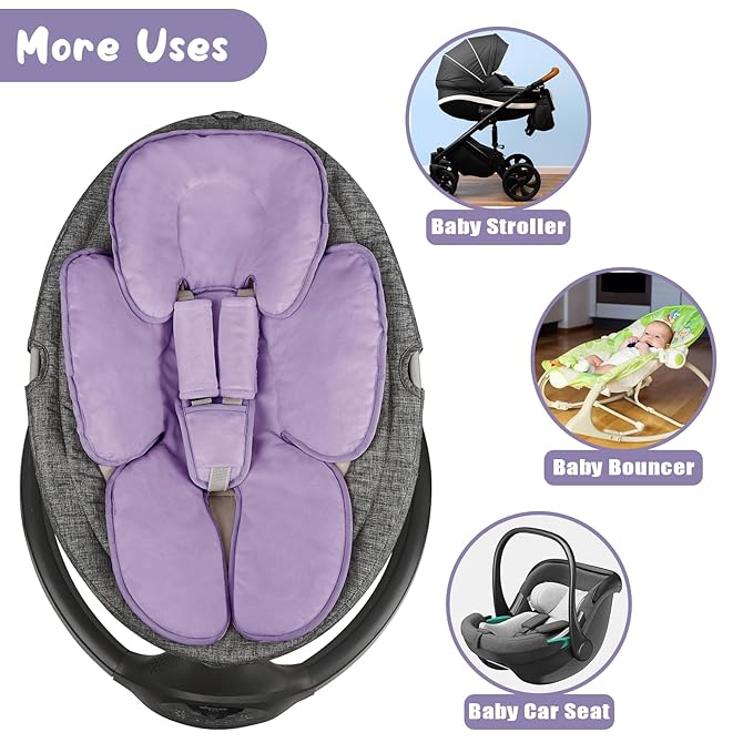 2 in 1 Infant Car Seat Insert Head and Body Support Set, Reversible Newborn Insert for Carseat with 3 Extra Strap Paddings, Soft Stroller Cushion Pillow Insert Girls, Fits for Stroller, Swing, Purple