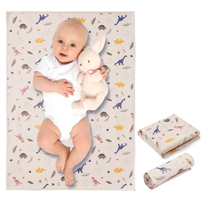 Vegan Leather Baby Changing Mat - Wipeable Portable Changing Pad, Foldable Travel Changing Mat for Baby, Newborns Toddlers Shower Gifts (Dinosaur,20"*28")