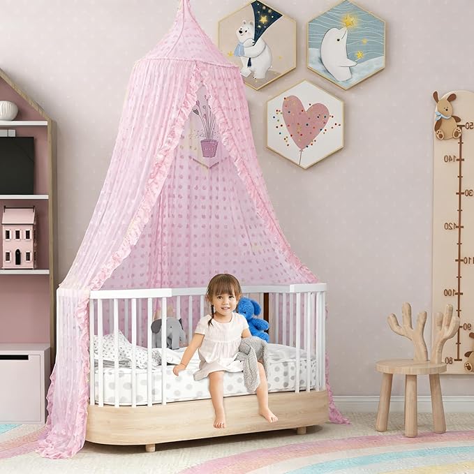Bed Canopy for Girls - Princess Bed Canopy - Crib Canopy for Boys and Girls Bedroom Decor, Suitable for Use in Cribs Canopy Bed Curtains (Pink)