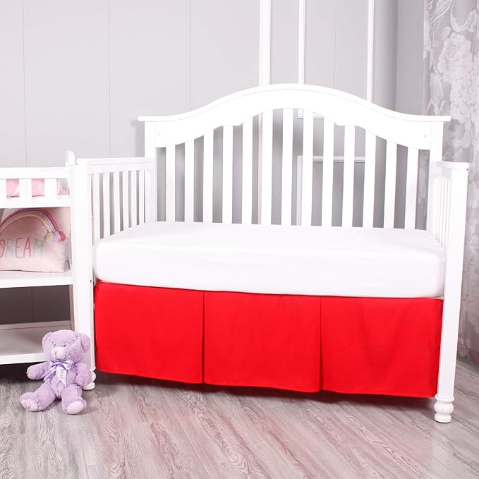 Belsden 2 Pack Crib Skirts with Durable Woven Platform, 2 Colors for Baby Girls, Split Corners Crib Dust Ruffle for Easy Placement, 14 inches (36cm) Length Drop, Red & Yellow