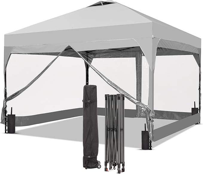 GDY 12x12FT Pop Up Canopy Tent with One Push Setup, Easy Setup Gazebo with 4 PVC Transparent Sidewalls for Events, Parties, Camping, White.