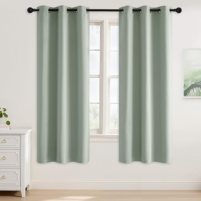 NICETOWN Sage Green Room Darkening Curtains 68 Inches Long 2 Panels for Living Room, Bedroom, Nursery Summer Thermal Insulated Blackout Drapes Grommet Noise Reducing Window Treatment, W40