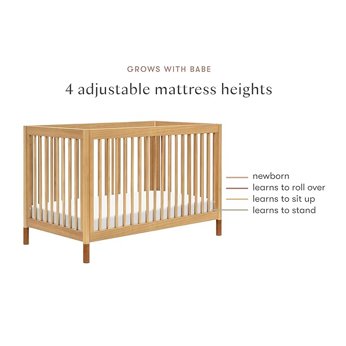 Babyletto Gelato 4-in-1 Baby Crib Convertible to Wooden Toddler Bed, Daybed & Full-Size Bed, GREENGUARD Gold Certified - Made of 100% Solid Wood, Includes Toddler Conversion Kit - Honey with Vegan Tan