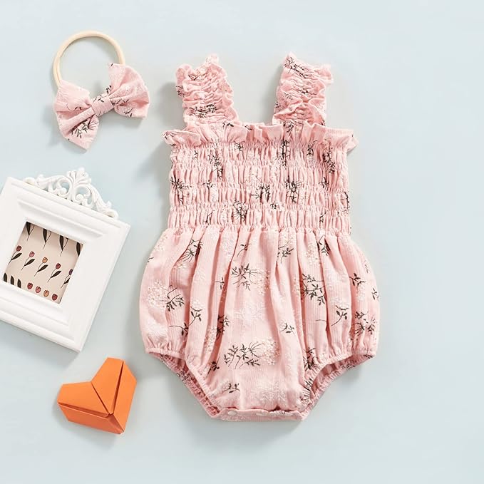 Meihuida Newborn Baby Girl Sleeveless Rompers Summer Clothes Cotton Bodysuit with Headband
