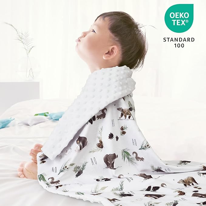 david's kids Micro Fleece Minky Baby Blanket for Boys Girls with Double Layer and Soothing Raised Dots, Breathable and Soft Lightweight Receiving Blanket for Newborns, 30x40 Inches, Animals