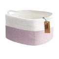 COMFY-HOMI Cotton Rope Woven Medium Basket with Handles for shelf，Cloth Storage Basket for Organizing-13.5X11X9.5 Storage Bin for Bedroom, Newborn or Infant Gift for boy girl （White/Pink）